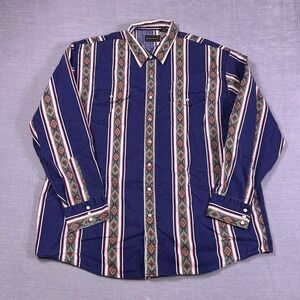 Vintage High Noon Mens Blue Aztec Flap Pockets Cowboy Western‎ Shirt Size 2XL-TL